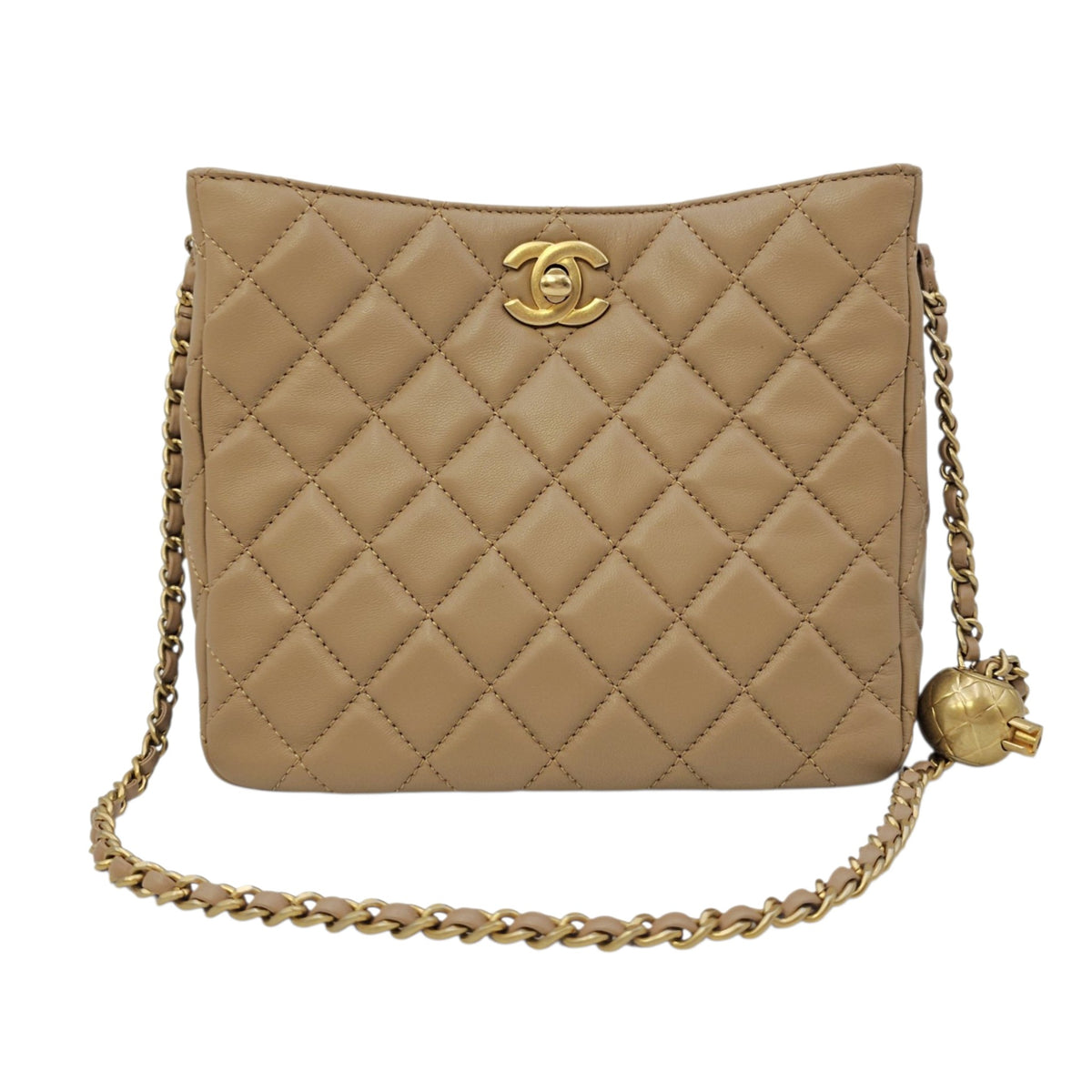 Pearl Crush  Beige Shoulder Bag in Lambskin Gold hardware