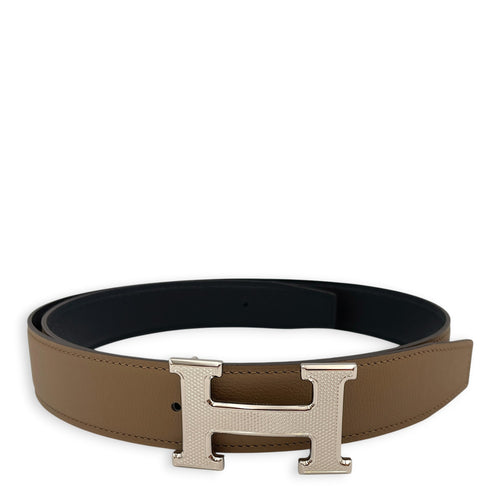 H Guilloche Belt Set. Sz: 90cm by 32mm Safari/Noir Belt in Epsom Guilloche hardware