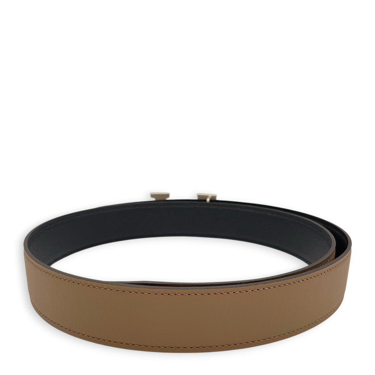 H Guilloche Belt Set. Sz: 90cm by 32mm Safari/Noir Belt in Epsom Guilloche hardware