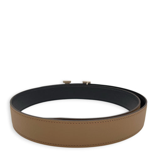 H Guilloche Belt Set. Sz: 90cm by 32mm Safari/Noir Belt in Epsom Guilloche hardware