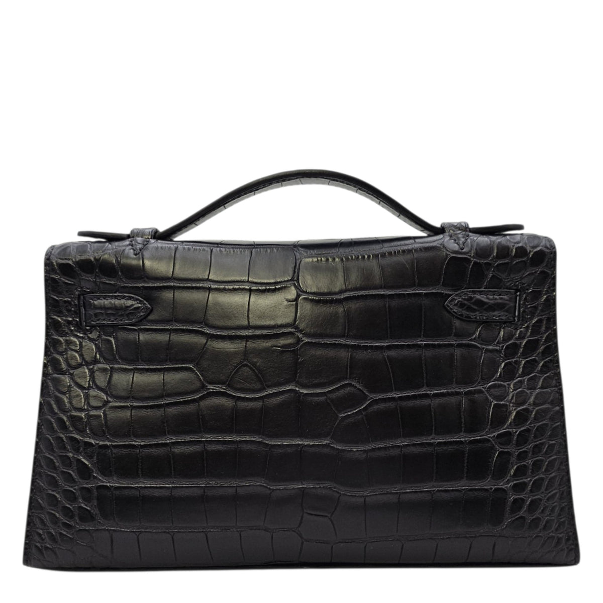 Kelly Pochette Noir in Matte Alligator Palladium hardware