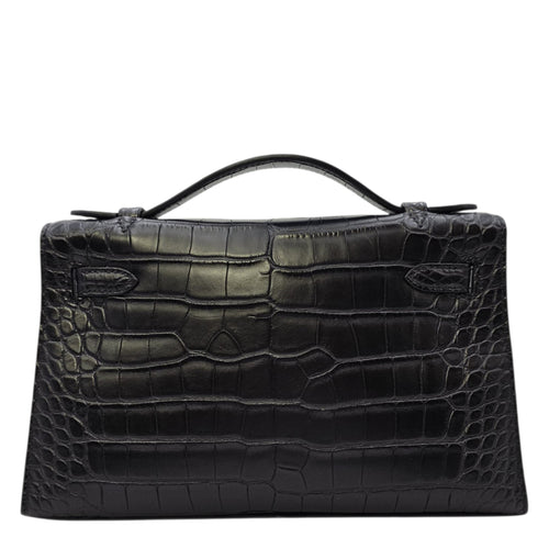 Kelly Pochette Noir in Matte Alligator Palladium hardware