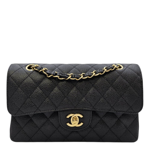 Classic (Double Flap) Small Black Shoulder Bag in Caviar Leather Gold hardware