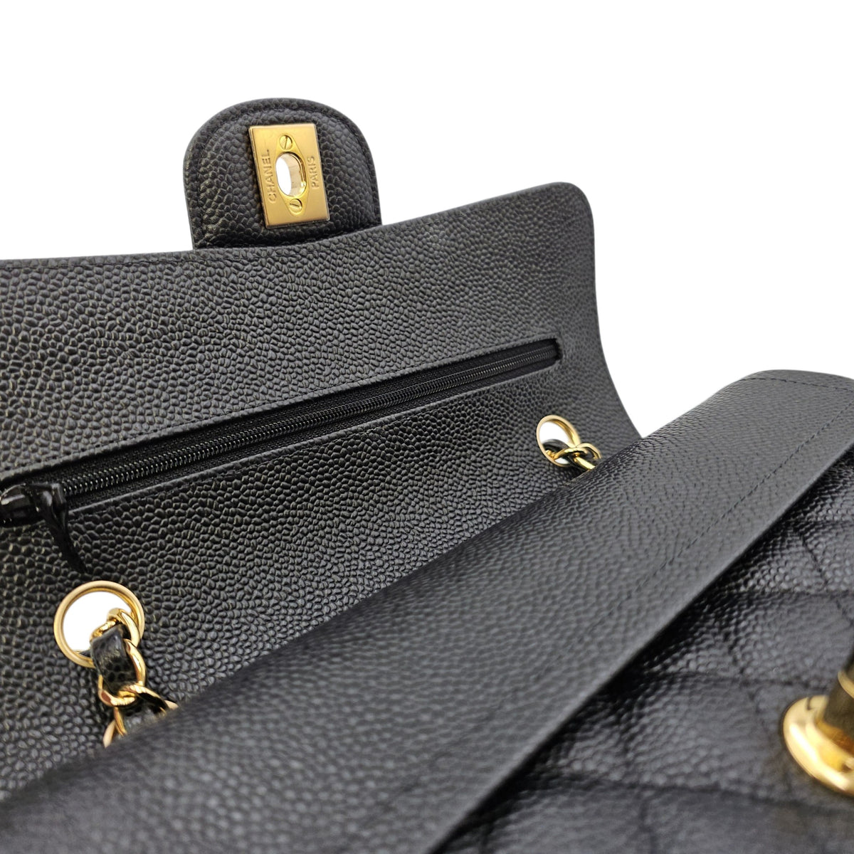 Classic (Double Flap) Small Black Shoulder Bag in Caviar Leather Gold hardware