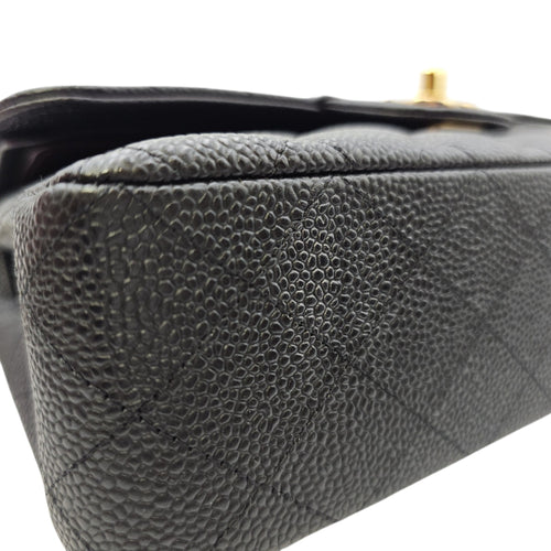 Classic (Double Flap) Small Black Shoulder Bag in Caviar Leather Gold hardware