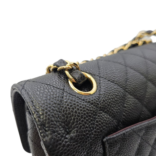 Classic (Double Flap) Small Black Shoulder Bag in Caviar Leather Gold hardware