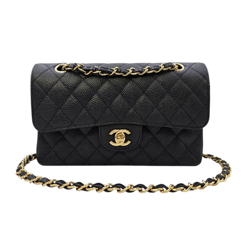 Classic (Double Flap) Small Black Shoulder Bag in Caviar Leather Gold hardware