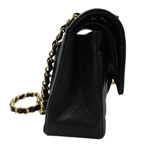Classic (Double Flap) Small Black Shoulder Bag in Caviar Leather Gold hardware