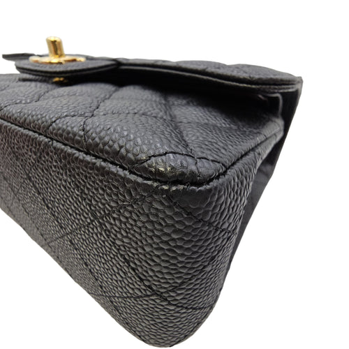 Classic (Double Flap) Small Black Shoulder Bag in Caviar Leather Gold hardware