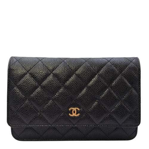 Classic Black Wallet On Chain in Caviar Leather Gold hardware