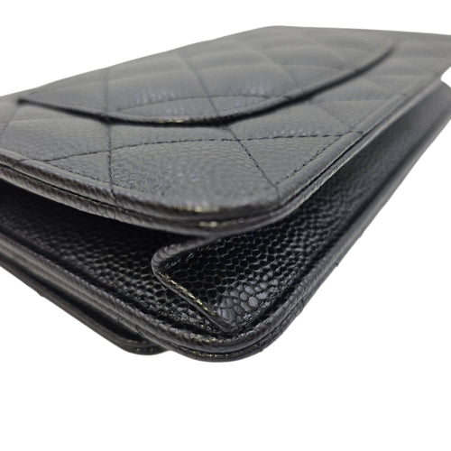 Classic Black Wallet On Chain in Caviar Leather Gold hardware