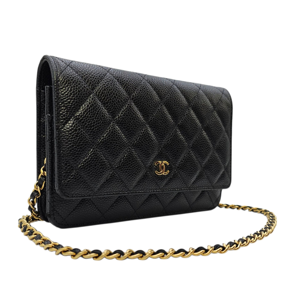 Classic Black Wallet On Chain in Caviar Leather Gold hardware