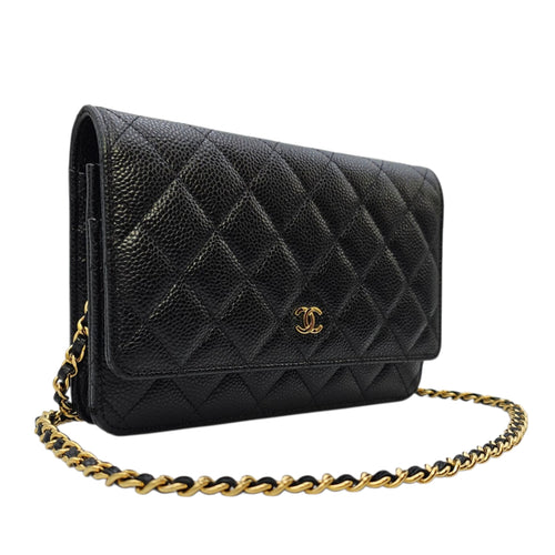 Classic Black Wallet On Chain in Caviar Leather Gold hardware