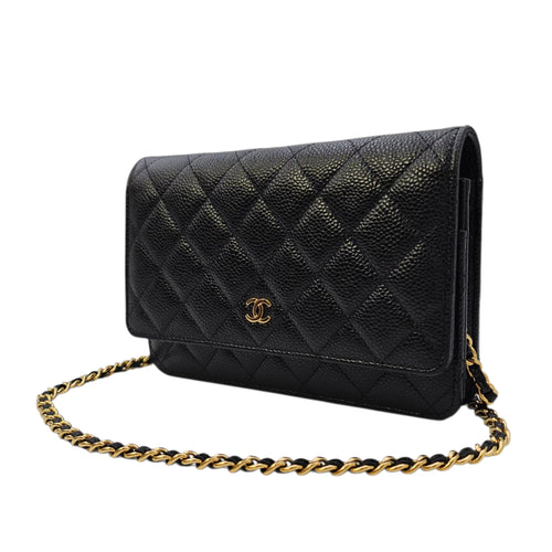 Classic Black Wallet On Chain in Caviar Leather Gold hardware