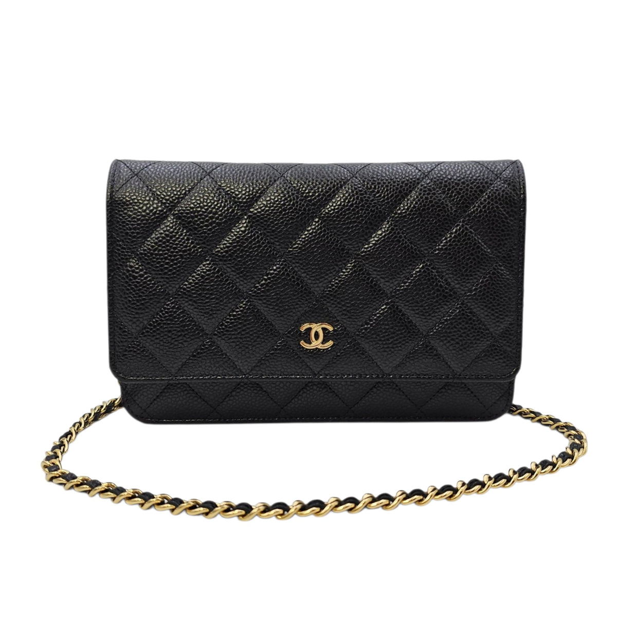 Classic Black Wallet On Chain in Caviar Leather Gold hardware