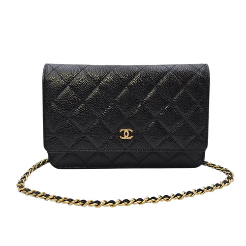 Classic Black Wallet On Chain in Caviar Leather Gold hardware