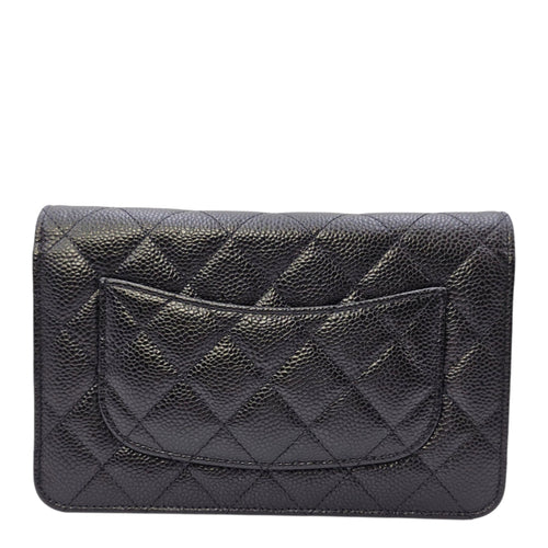 Classic Black Wallet On Chain in Caviar Leather Gold hardware