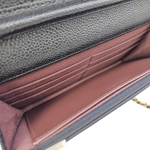 Classic Black Wallet On Chain in Caviar Leather Gold hardware