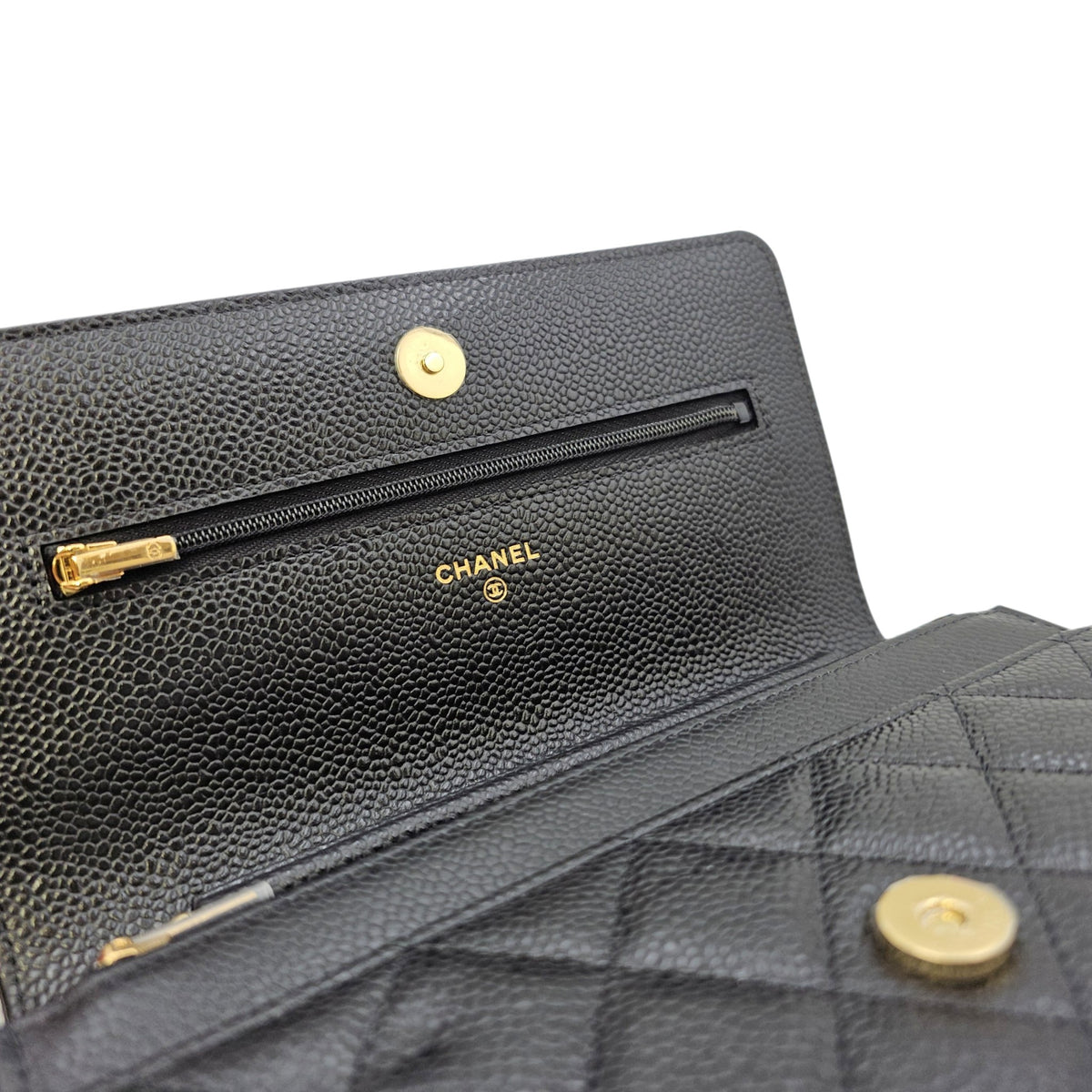 Classic Black Wallet On Chain in Caviar Leather Gold hardware