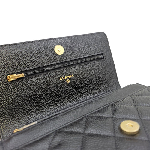 Classic Black Wallet On Chain in Caviar Leather Gold hardware