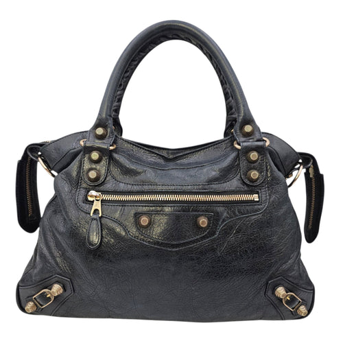City Black Shoulder Bag in Distressed Leather Rose Gold hardware