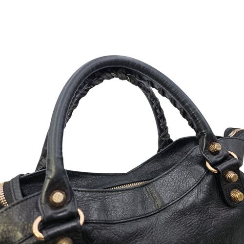 City Black Shoulder Bag in Distressed Leather Rose Gold hardware