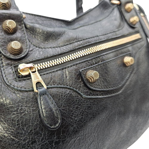 City Black Shoulder Bag in Distressed Leather Rose Gold hardware