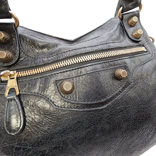 City Black Shoulder Bag in Distressed Leather Rose Gold hardware