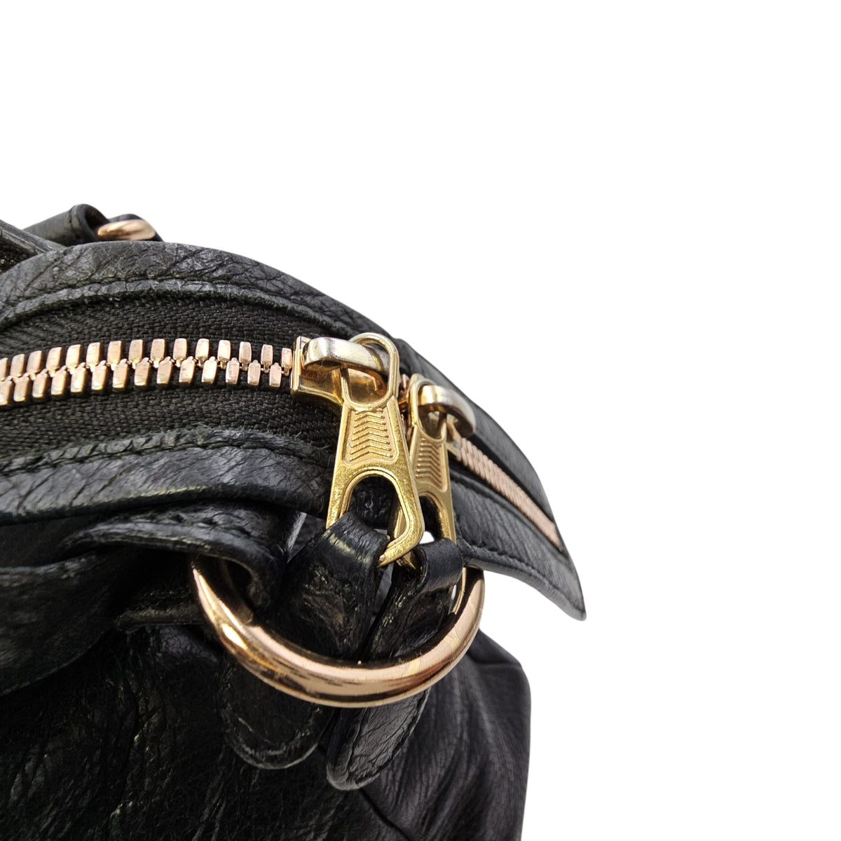 City Black Shoulder Bag in Distressed Leather Rose Gold hardware