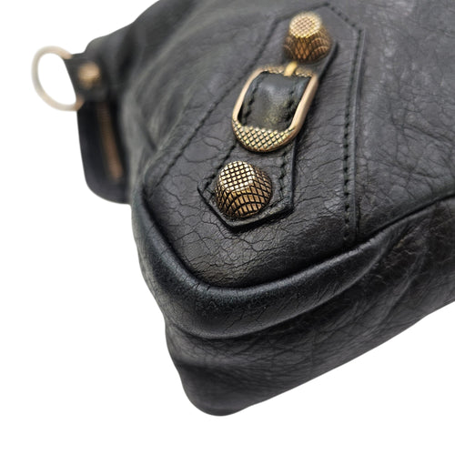 City Black Shoulder Bag in Distressed Leather Rose Gold hardware