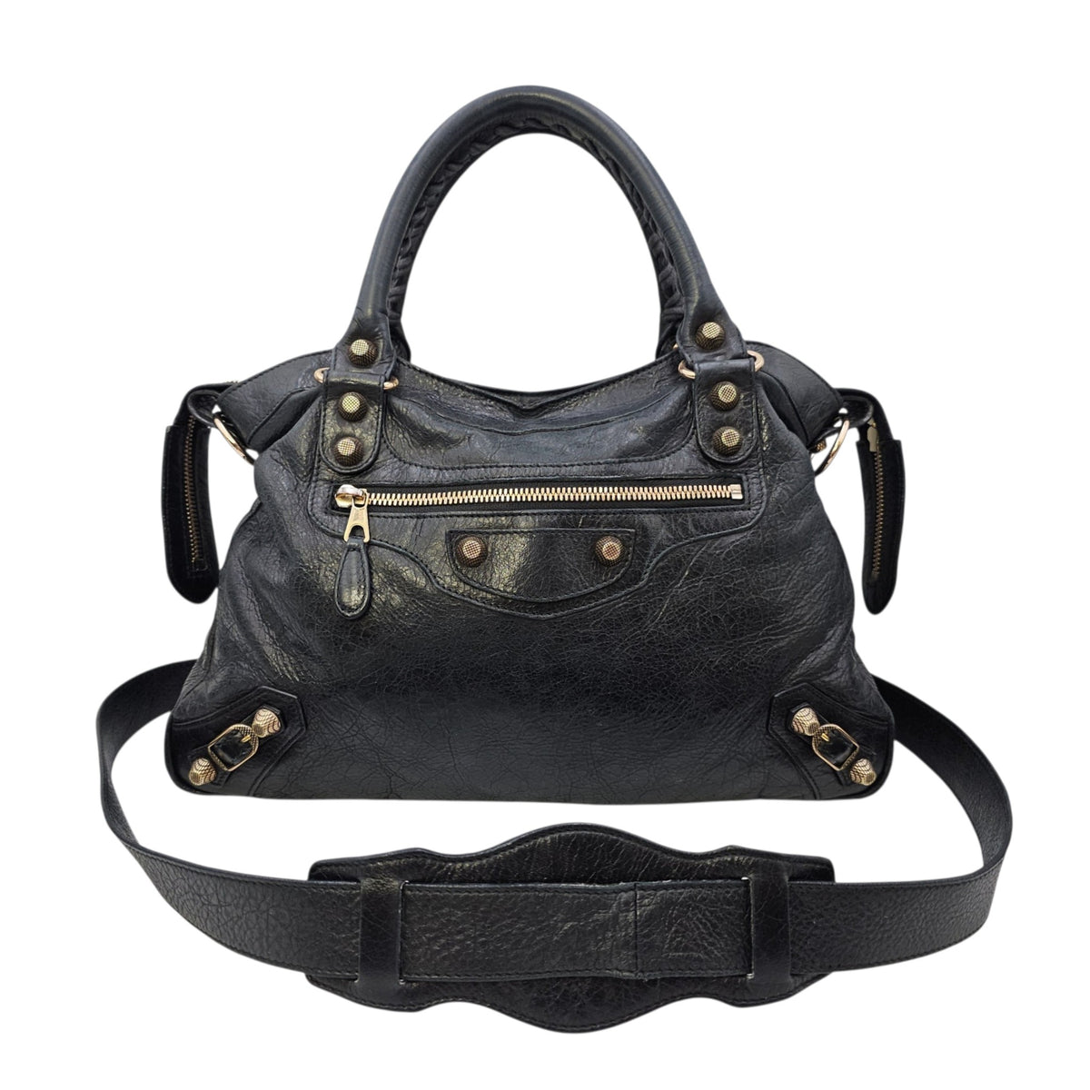 City Black Shoulder Bag in Distressed Leather Rose Gold hardware