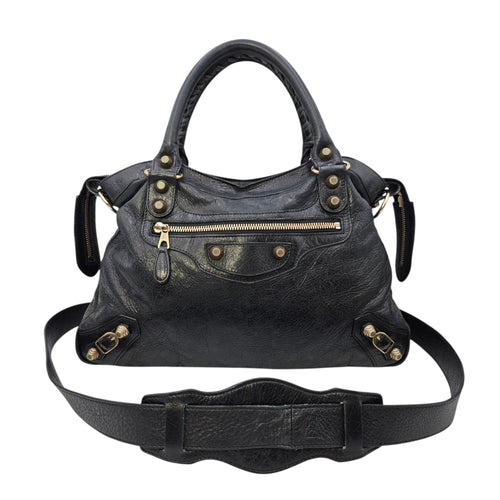 City Black Shoulder Bag in Distressed Leather Rose Gold hardware