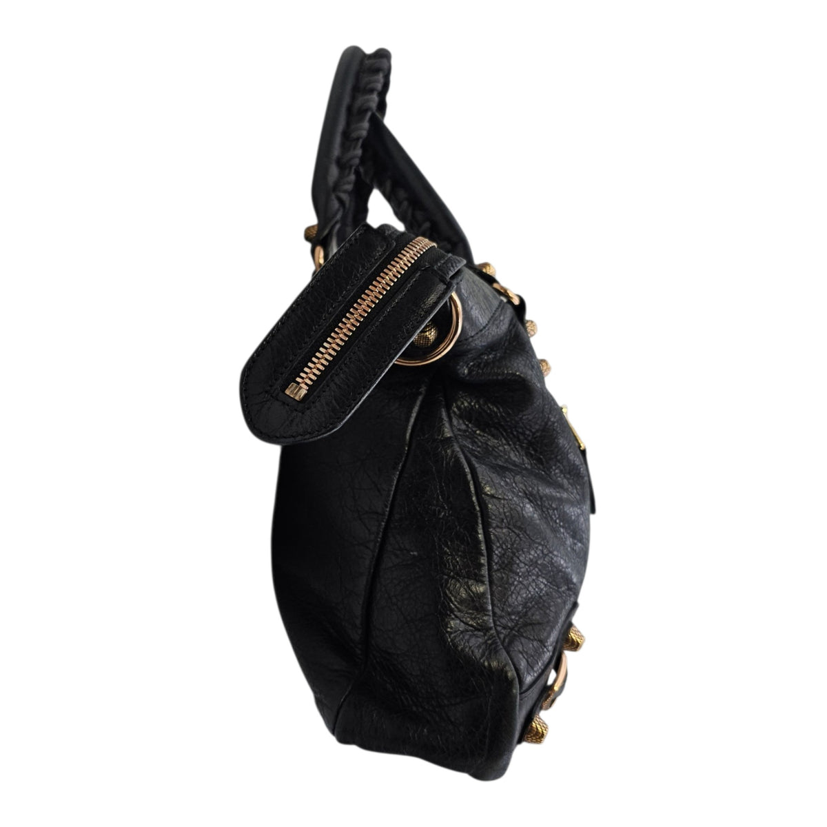 City Black Shoulder Bag in Distressed Leather Rose Gold hardware