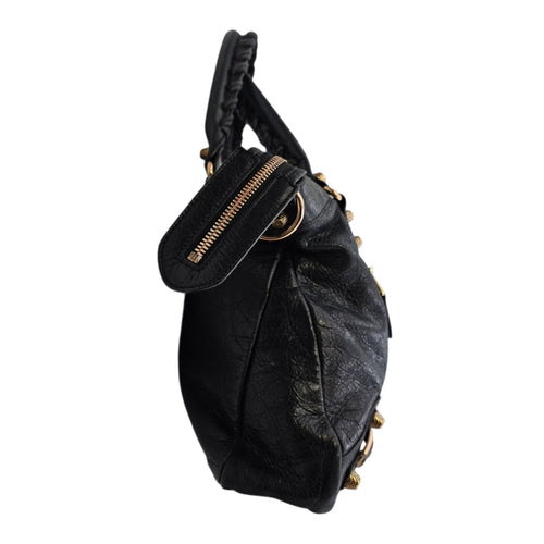 City Black Shoulder Bag in Distressed Leather Rose Gold hardware