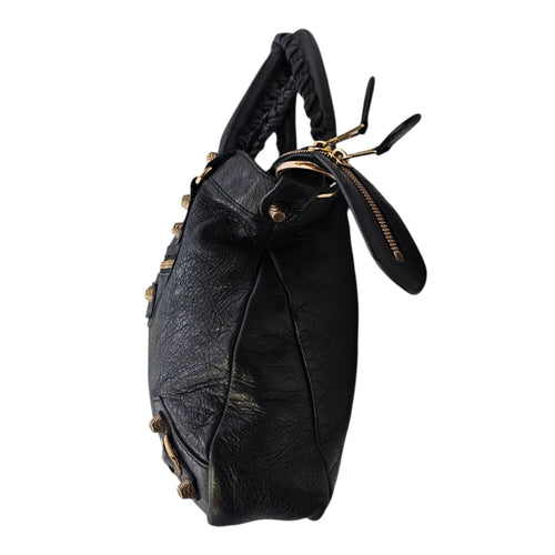 City Black Shoulder Bag in Distressed Leather Rose Gold hardware