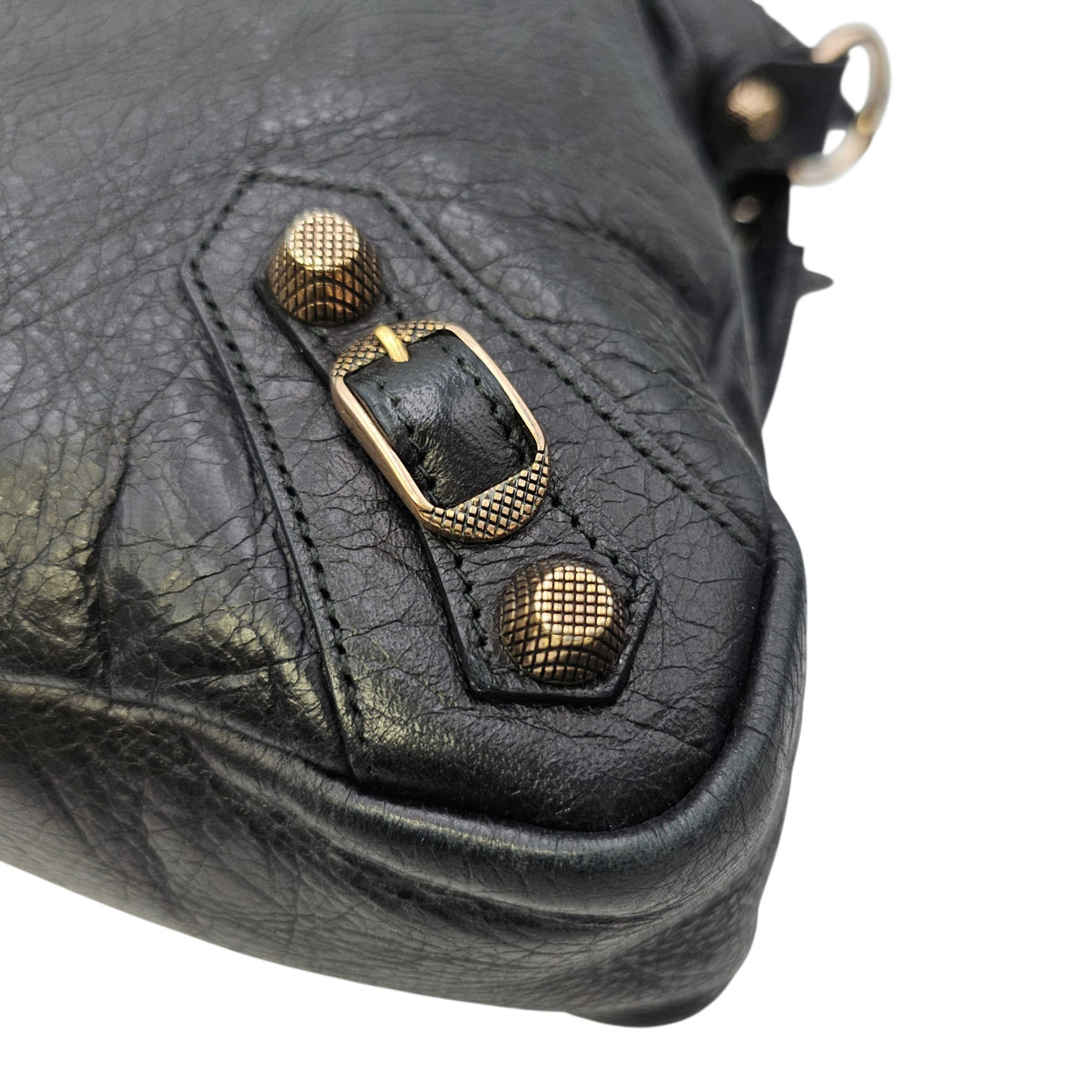 City Black Shoulder Bag in Distressed Leather Rose Gold hardware