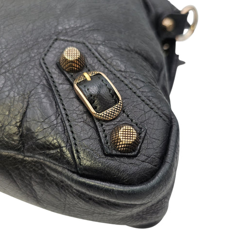 City Black Shoulder Bag in Distressed Leather Rose Gold hardware