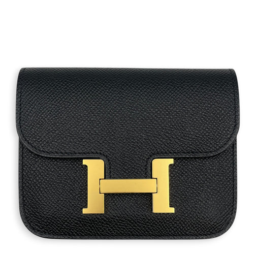 Constance Slim Noir Wallet in Epsom Gold hardware