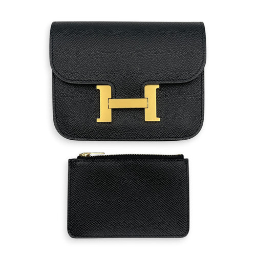 Constance Slim Noir Wallet in Epsom Gold hardware