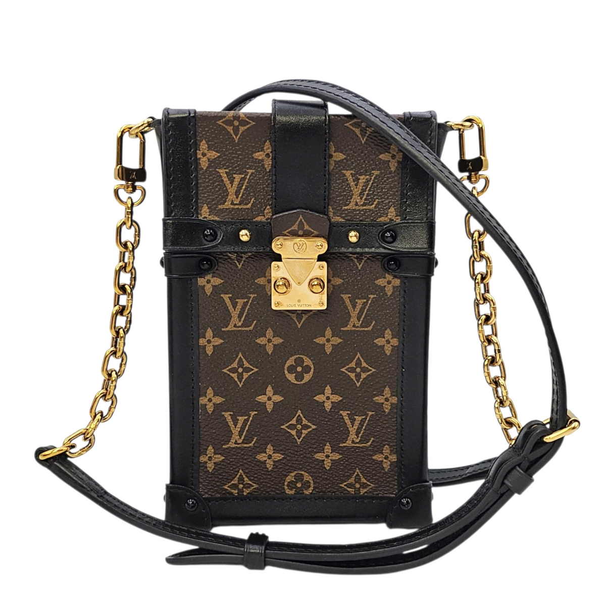 Vertical Trunk  Brown Crossbody Bag in Monogram Coated Canvas Gold hardware