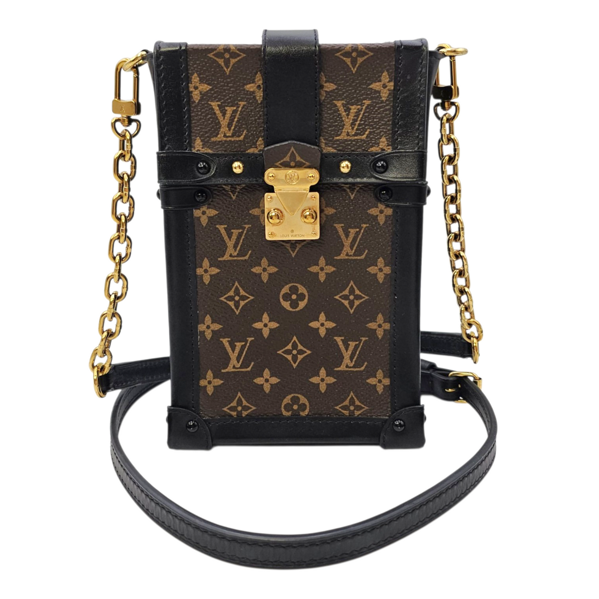 Vertical Trunk  Brown Crossbody Bag in Monogram Coated Canvas Gold hardware
