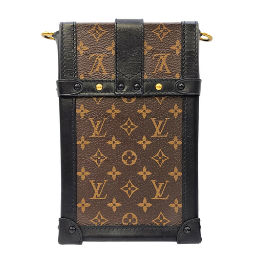 Vertical Trunk  Brown Crossbody Bag in Monogram Coated Canvas Gold hardware