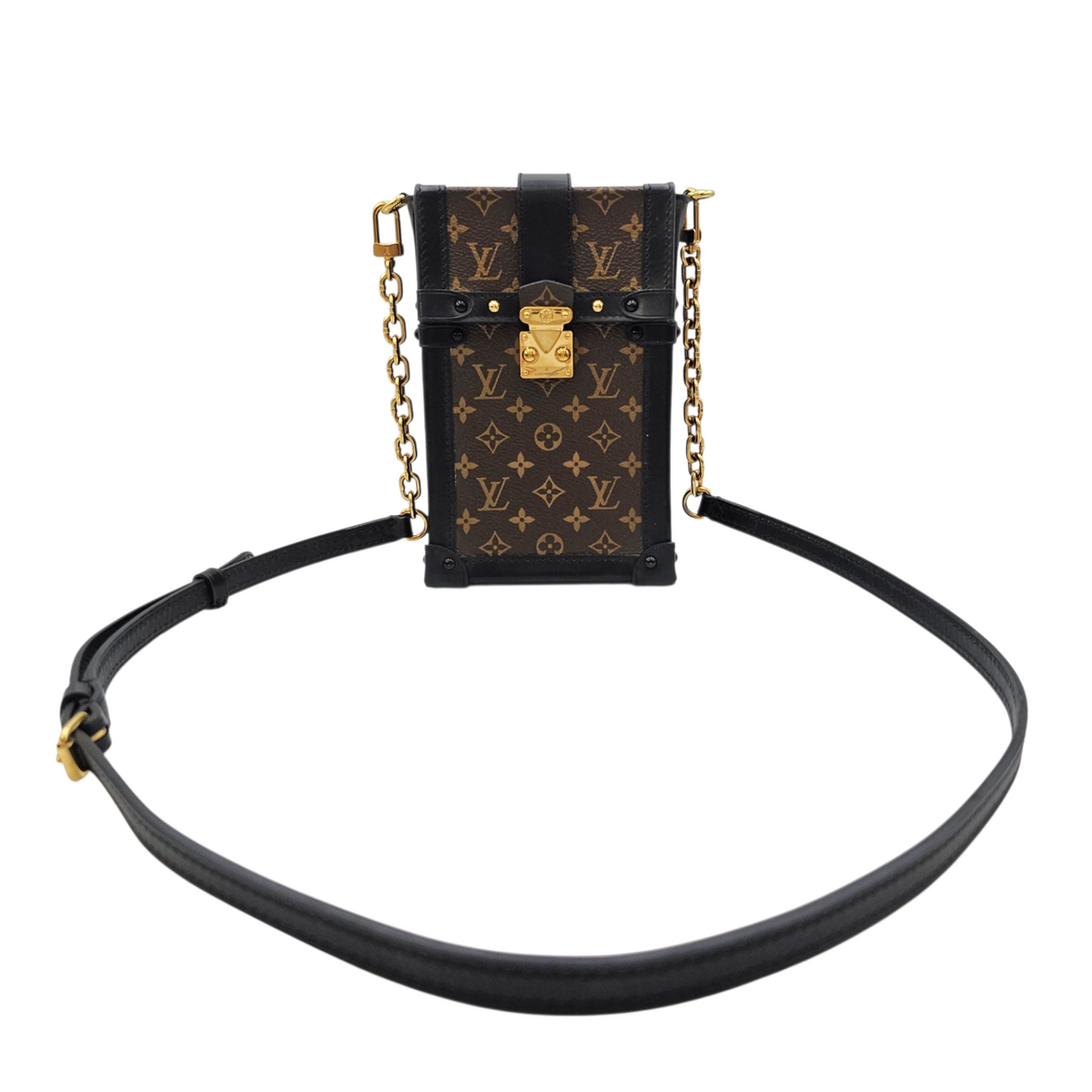 Vertical Trunk  Brown Crossbody Bag in Monogram Coated Canvas Gold hardware