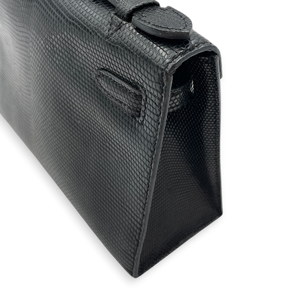 Kelly Pochette Noir in Lizard Varanus Niloticus Gold hardware