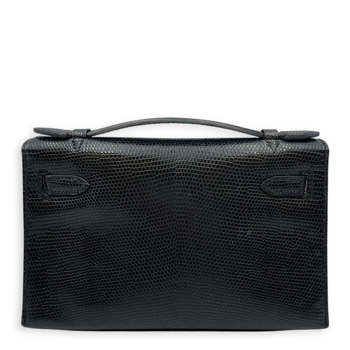Kelly Pochette Noir in Lizard Varanus Niloticus Gold hardware