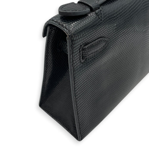 Kelly Pochette Noir in Lizard Varanus Niloticus Gold hardware