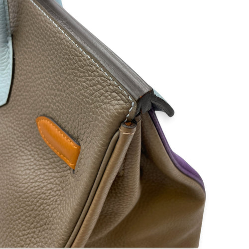 Birkin Alerquin  35 Etain/Etoupe/blue lin/ultra violet/blue obscure/gold in Clemence Palladium hardware
