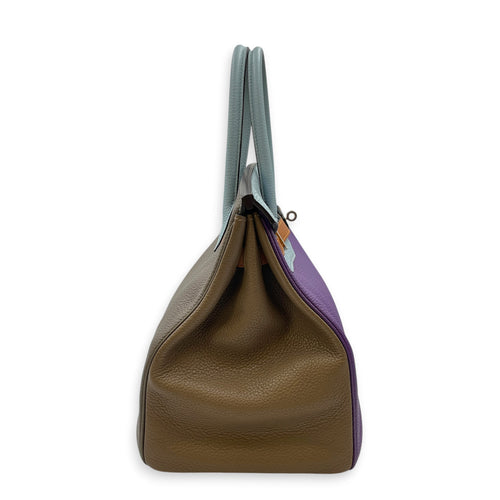Birkin Alerquin  35 Etain/Etoupe/blue lin/ultra violet/blue obscure/gold in Clemence Palladium hardware