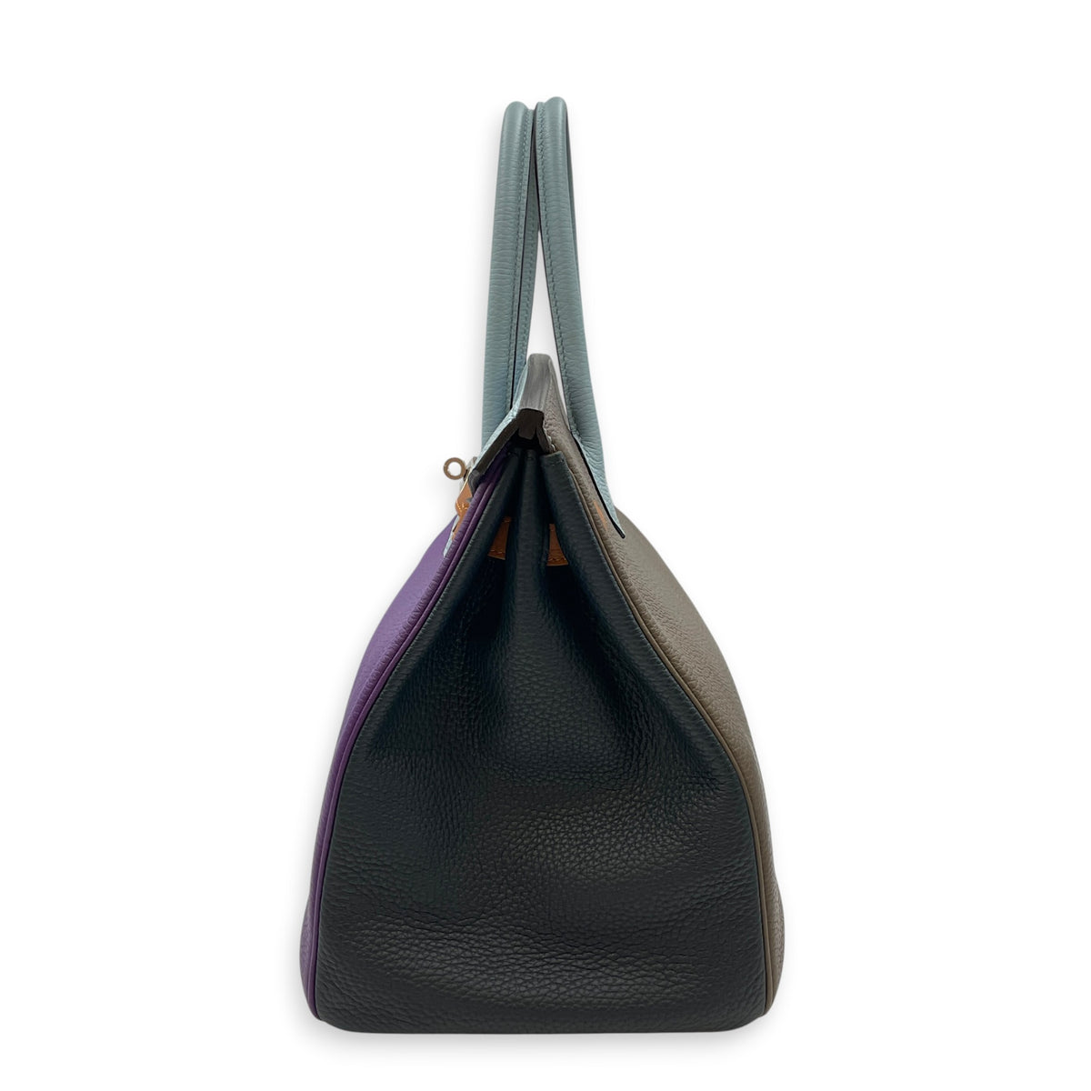 Birkin Alerquin  35 Etain/Etoupe/blue lin/ultra violet/blue obscure/gold in Clemence Palladium hardware