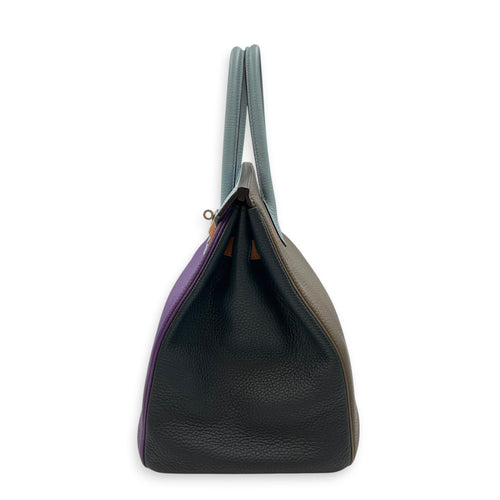 Birkin Alerquin  35 Etain/Etoupe/blue lin/ultra violet/blue obscure/gold in Clemence Palladium hardware